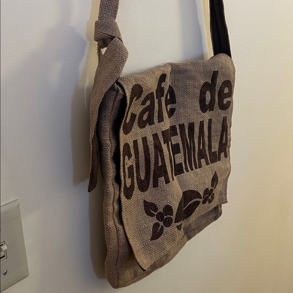 Café de Guatemala Crossbody Messenger Bag Coffee Bean Repurposed Jute Burlap - Picture 3 of 10